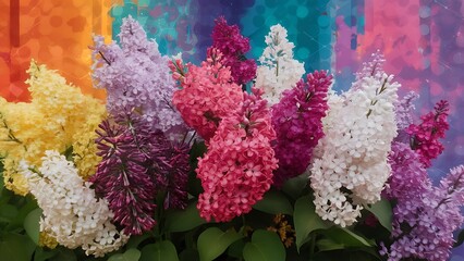 Blooming lilac flowers on color background