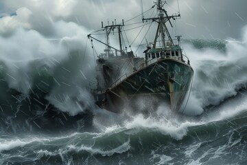 Obraz premium Fishing boat in the sea storm