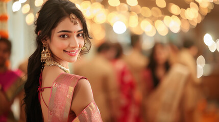 Fototapeta premium young indian woman posing in the wedding ceremony