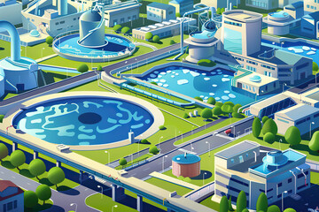 Generative ai on theme of hydroelectric power energy plant with large turbines and water spills