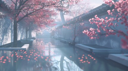 Elysian Sakura Sanctuary: Within cinematic 3D walls lies an Elysian Sakura sanctuary, a tranquil haven for wanderers.
