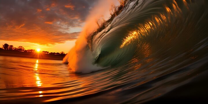 Ideal Summer Sports Design: Surfer Riding a Wave on a Surfboard. Concept Summer Sports, Surfer, Surfboard, Wave, Beach