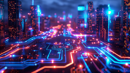 Fototapeta premium city buildings on the background of a computer board