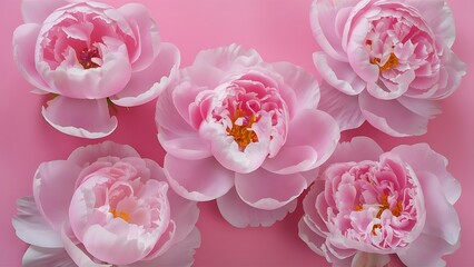 Fototapeta premium Beautiful pink peony flowers on pink background