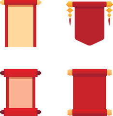 Chinese scroll icons set cartoon vector. Traditional decorative asian decoration. Festive accessory