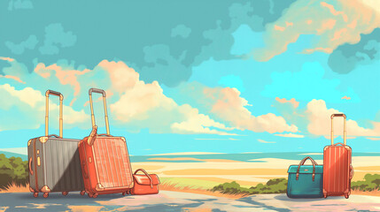 there are two suitcases sitting on the ground near the ocean