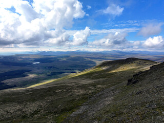 Beautiful landscape of rolling hills and valleys in Arenig Fawr, North Wales, Snowdonia