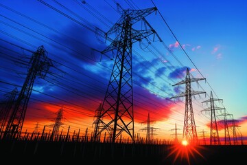 electricity electric energy in city sunset
