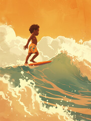 there is a young boy riding a surfboard on a wave