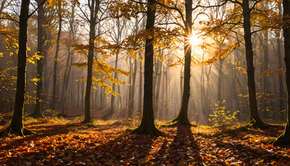 Rayons de Soleil dans la Forêt Automnale