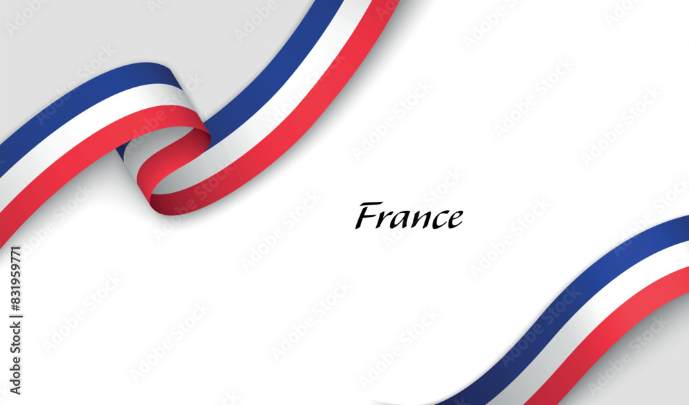 Wall mural Ribbon with fllag of France on white background