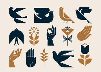 Black, gold and white modern symbolist design. minimalist black illustrations in modern Nordic style. Linocut, lino print concept art. Printable wall decor, cards, apparel designs