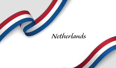 Ribbon with fllag of Netherlands on white background