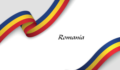 Ribbon with fllag of Romania on white background
