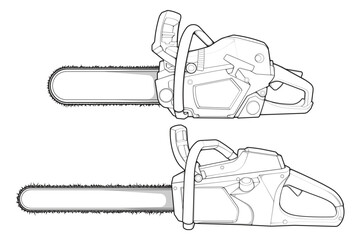 Bundling set of Chainsaw isolated illustration, vector art, Chainsaw vector, petrol chain saw, modern chainsaw, art concept, vector.