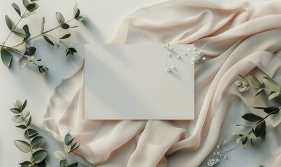 Elegant empty blank card mockup, top view, minimalism, elegant background display, boho style