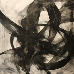 painting of a black and white abstract painting with a black and white background