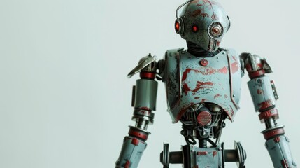 Fototapeta premium Vintage Cyborg Toy Alone on White Background