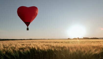 Fototapeta premium A heart-shaped balloon, soaring high in the clear, azure sky, kissed by the warmth of the sun.