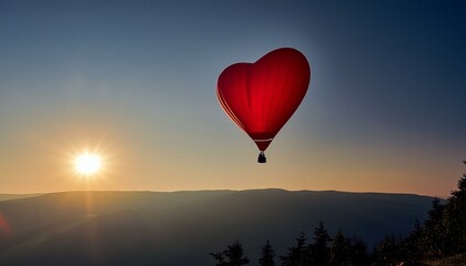 Fototapeta premium A heart-shaped balloon, soaring high in the clear, azure sky, kissed by the warmth of the sun.