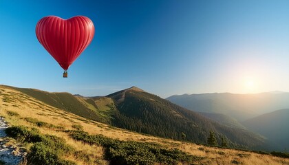  A heart-shaped balloon, soaring high in the clear, azure sky, kissed by the warmth of the sun.