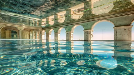 A pool with a mirrored ceiling, creating a mesmerizing illusion of depth and infinity
