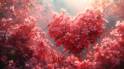 Heart-shaped pink flowers in a blooming garden