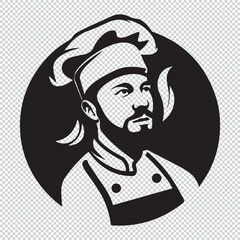 Chef avatar logo art design, black vector illustration on transparent background