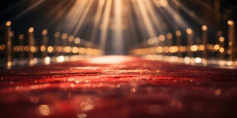 Radiant Elegance: The Empty Red Carpet Glows with Simplicity. Concept Red Carpet, Simplicity, Elegance, Radiant Glow, Empty Space