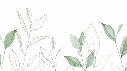 Naklejka premium Minimalistic green line drawing of multiple leaves on a white background