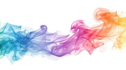 Abstract vibrant smoke in rainbow hues swirling on a white backdrop