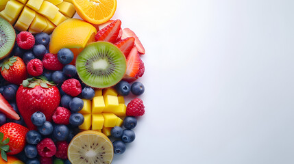 Different fruits are on white wooden table and looking so tasty with white background