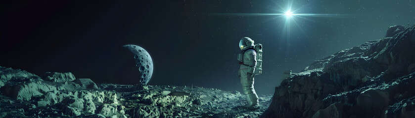 Fototapeta premium Space Tourists Exploring Ancient Alien Ruins on Distant Asteroid Uncover Mysteries of the Universe