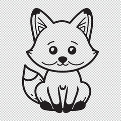 Cute simple fox icon logo, black vector illustration on transparent background