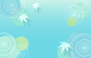 涼しげな水輪と楓の葉っぱの背景イラスト素材 ベクター 夏 水紋 水