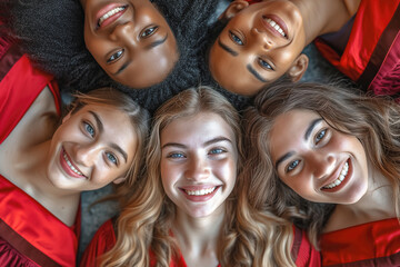 Obraz premium Multiracial graduates smiling closely