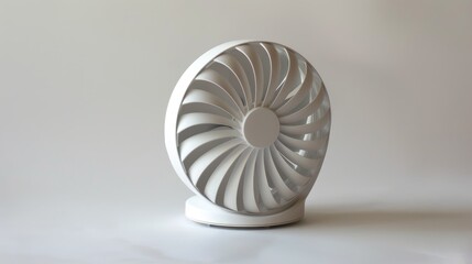 Obraz premium A device typically employed to provide cooling relief in warm conditions the fan features a semi circular design with creases along its surface
