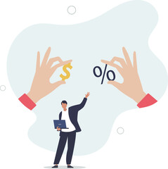 Investment profit earnings, interest rate or dividends percentage, offer discount or sale, income tax or make money .flat vector illustration.