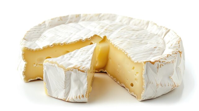 Camembert and Brie Cheese on White Background Close Up
