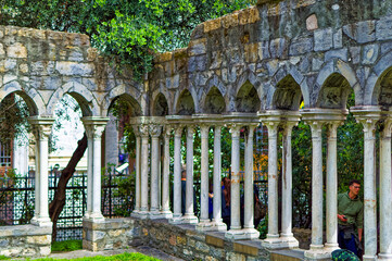 Remains of public medieval garden near Columbus house in Genoa, Italy.