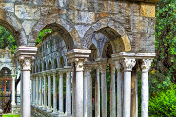 Remains of public medieval garden near Columbus house in Genoa, Italy.