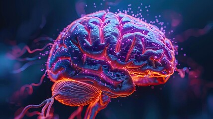 Closeup view of a human brain highlighting pain or headache