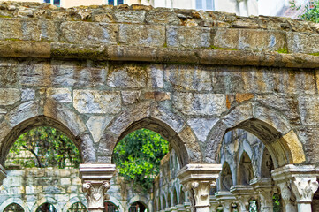 Remains of public medieval garden near Columbus house in Genoa, Italy.