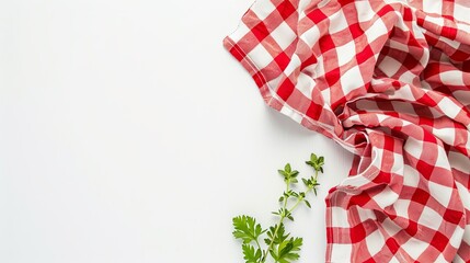 Fototapeta premium Kitchen table cloth. Cooking towel isolated on white background. Top view flat lay with copy space