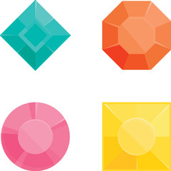 Gemstone icons set cartoon vector. Different shape and color precious stone. Jewelry