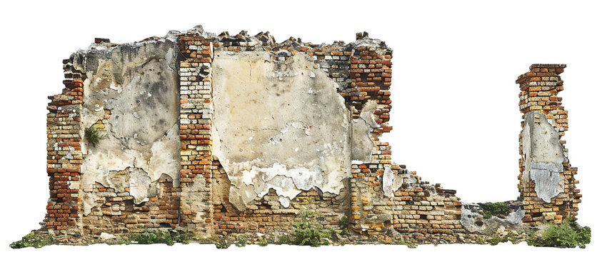 Destroyed brick wall cut out