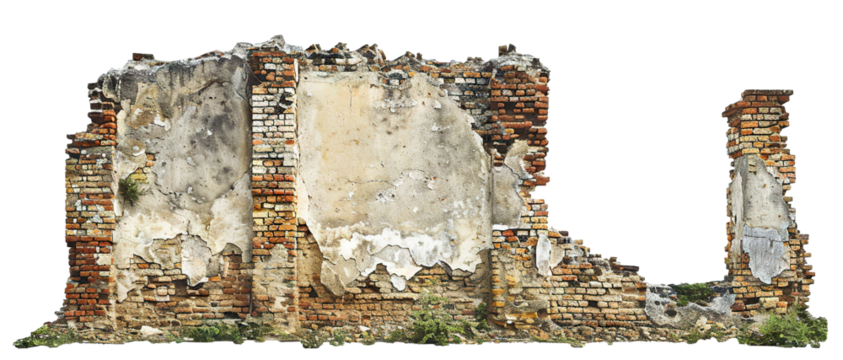 Destroyed brick wall cut out