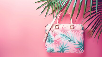 Pastel colored womens hand bag on pink background Summer fashion concept Mockup