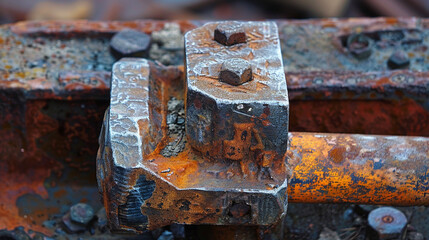 A macro shot of a pile driverâs hammer head, showing the wear and tear from use.