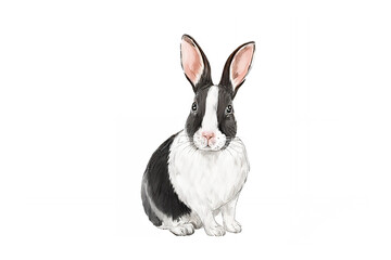 Fototapeta premium アナログタッチ、手描き風の可愛い座るパンダウサギ正面、兎のイラスト 卯年 年賀状素材 AI生成画像
